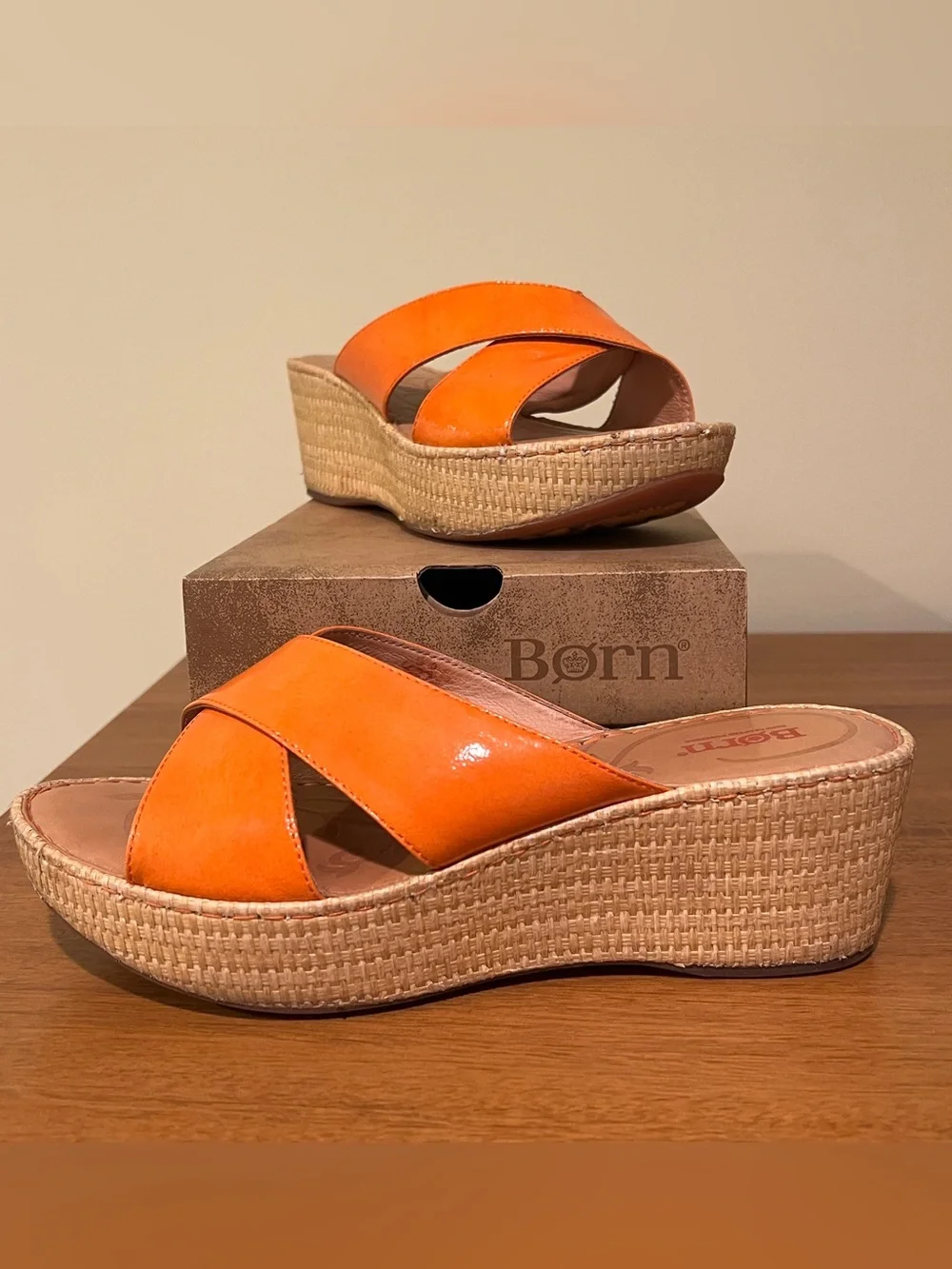 Born Yancy Orange Crisscross Wedge Sandals